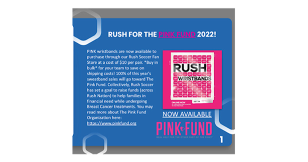 Rush for the Cure pink wristbands now available in the fan store!